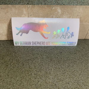 Fast Lane Graphix: My German Shepherd Ate Your Stick Figure Family Sticker,Holographic Silver Chrome, stickers, decals, vinyl, custom, car, love, automotive, cheap, cool, Graphics, decal, nice