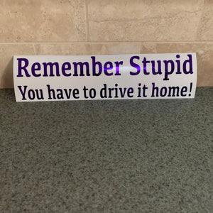 Fast Lane Graphix: Remember Stupid You Have To Drive It Home! Sticker,Purple Chrome, stickers, decals, vinyl, custom, car, love, automotive, cheap, cool, Graphics, decal, nice