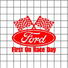 Fast Lane Graphix: Ford, First On Race Day Sticker,Matte White, stickers, decals, vinyl, custom, car, love, automotive, cheap, cool, Graphics, decal, nice