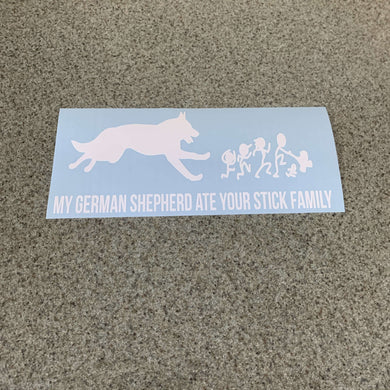 Fast Lane Graphix: My German Shepherd Ate Your Stick Figure Family Sticker,White, stickers, decals, vinyl, custom, car, love, automotive, cheap, cool, Graphics, decal, nice